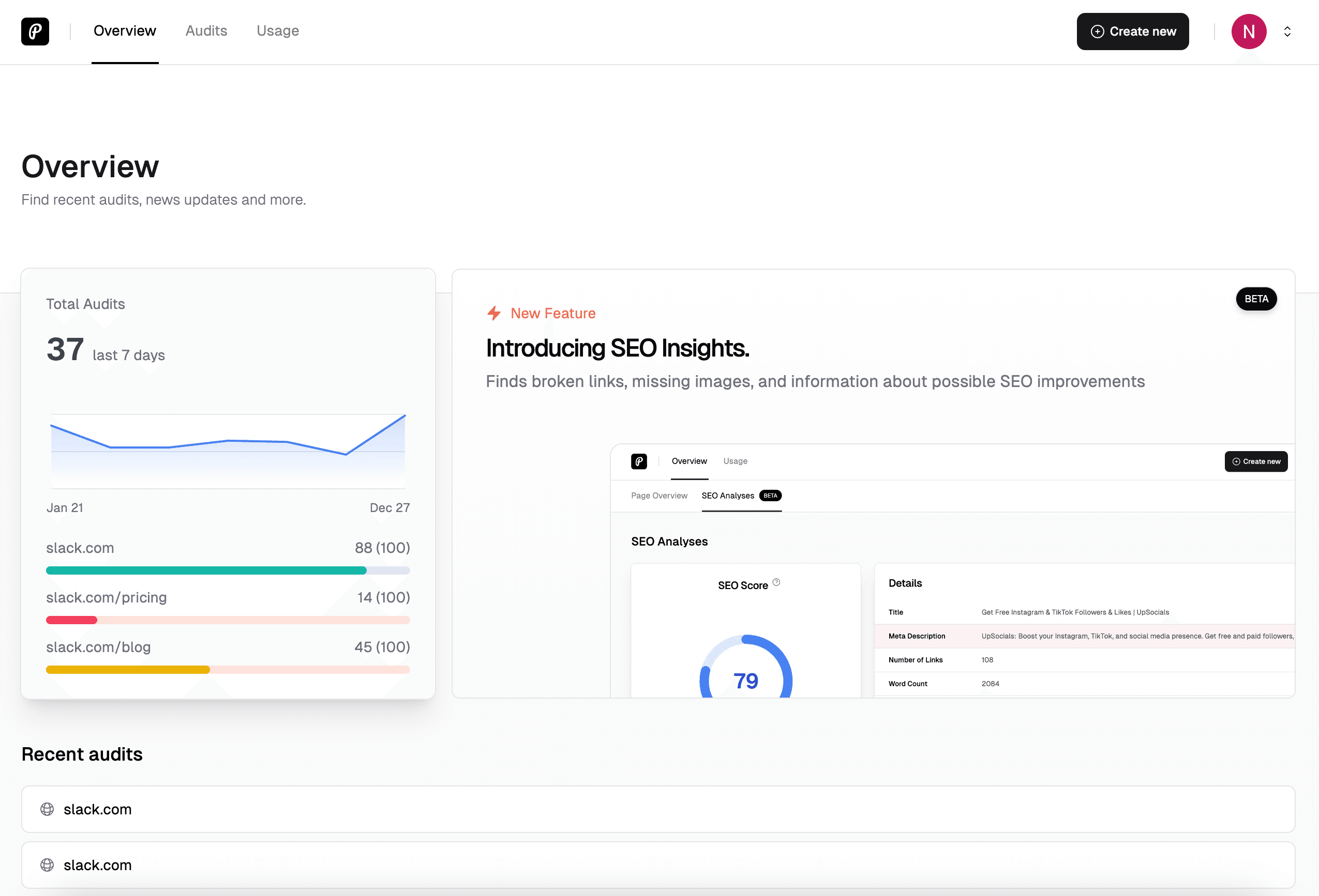 PageAudit dashboard screenshot